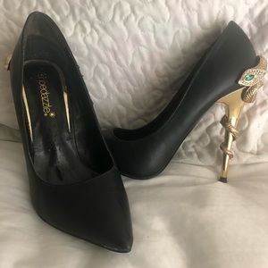 Black & Gold - Emerald Snake Eyes Heels